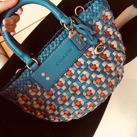 SOLD- COACH Woven Tote 16 Lake Multicolor - Picture 3 of 12